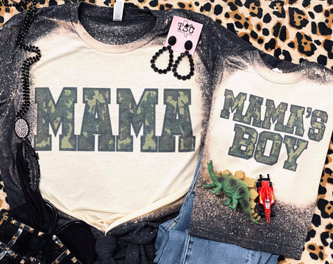 Mama's Boy Camo Grey Bleached Tee