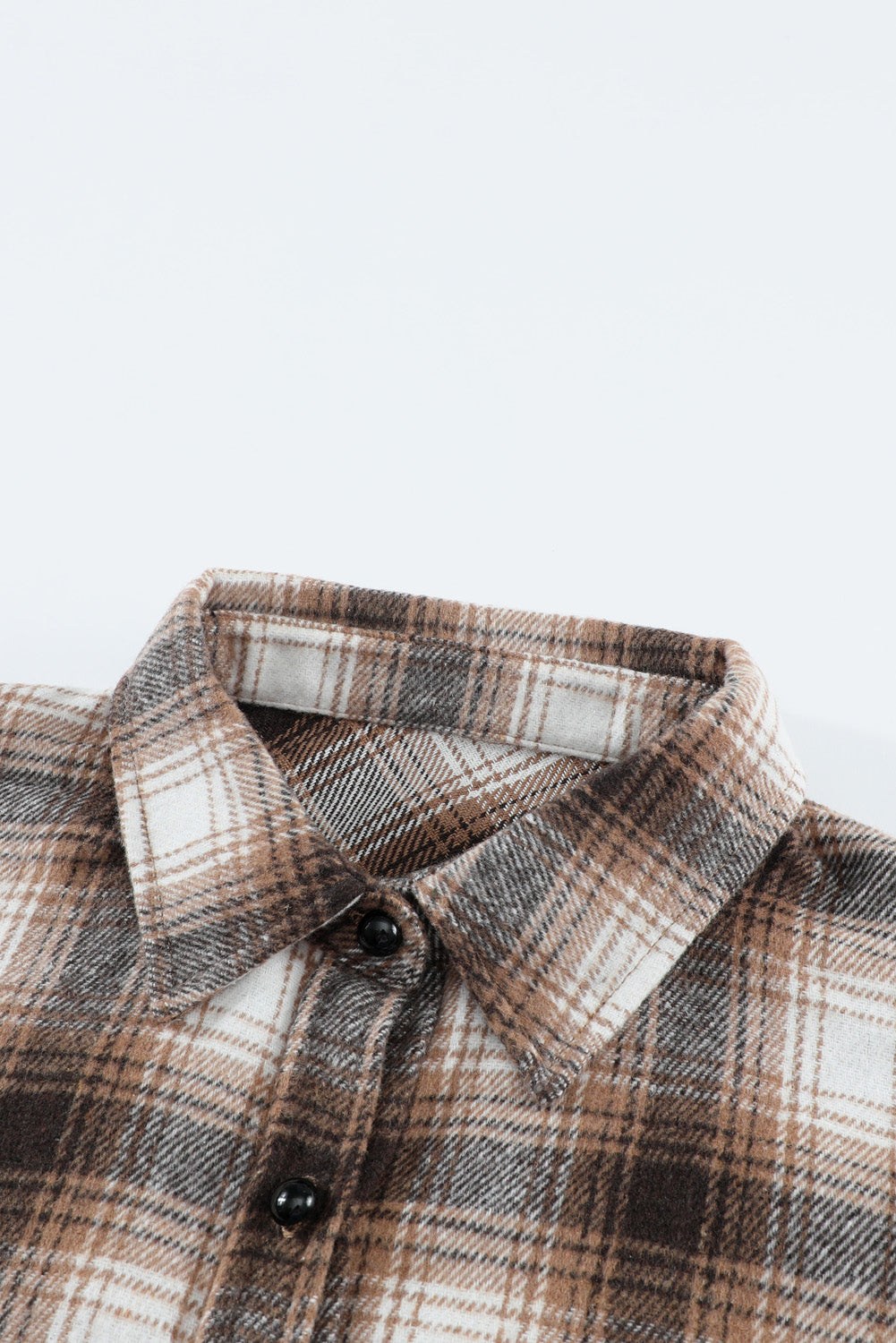 Brown Buttons Pocketed Plaid Shacket