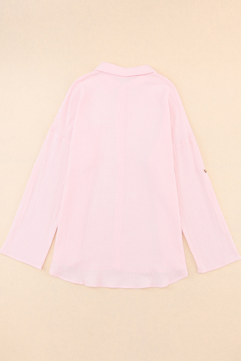 Pink Crinkle Texture Roll-tab Sleeve Shirt