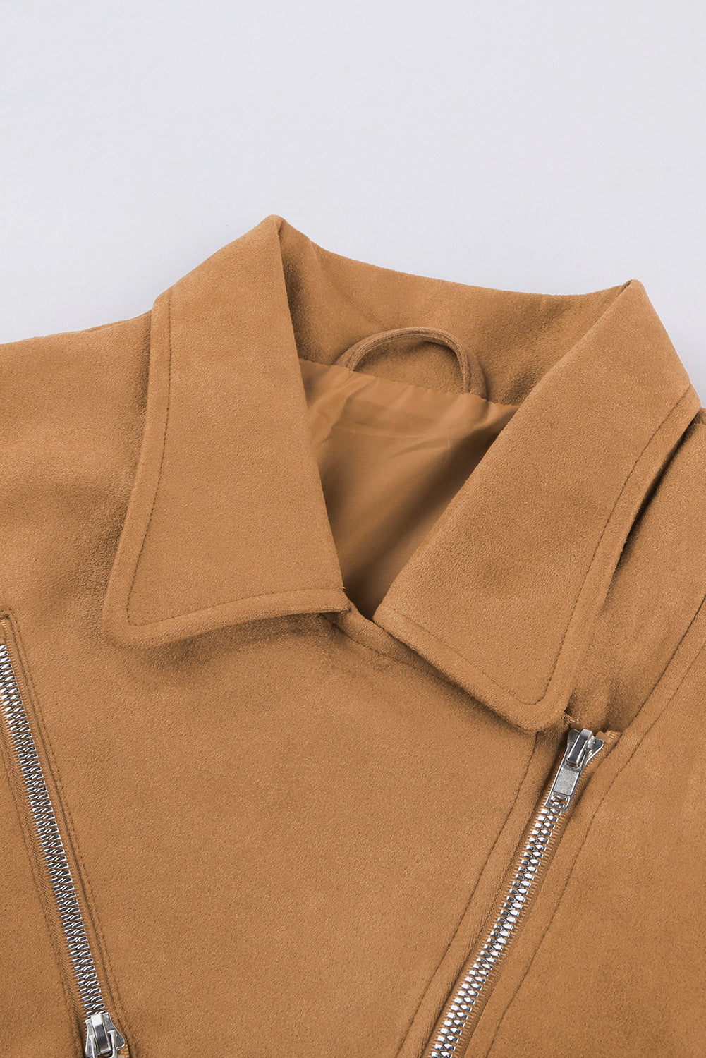 Brown Zipped Notch Collar Short Jacket