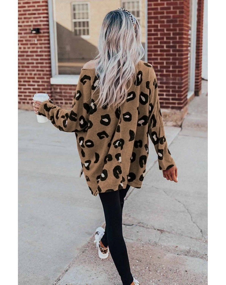 Leopard Print Crew Neck Loose Sweater