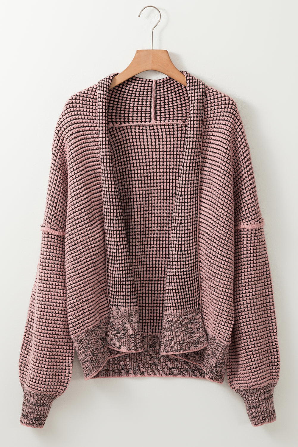 Peach Blossom Plaid Contrast Trim Open Front Cardigan