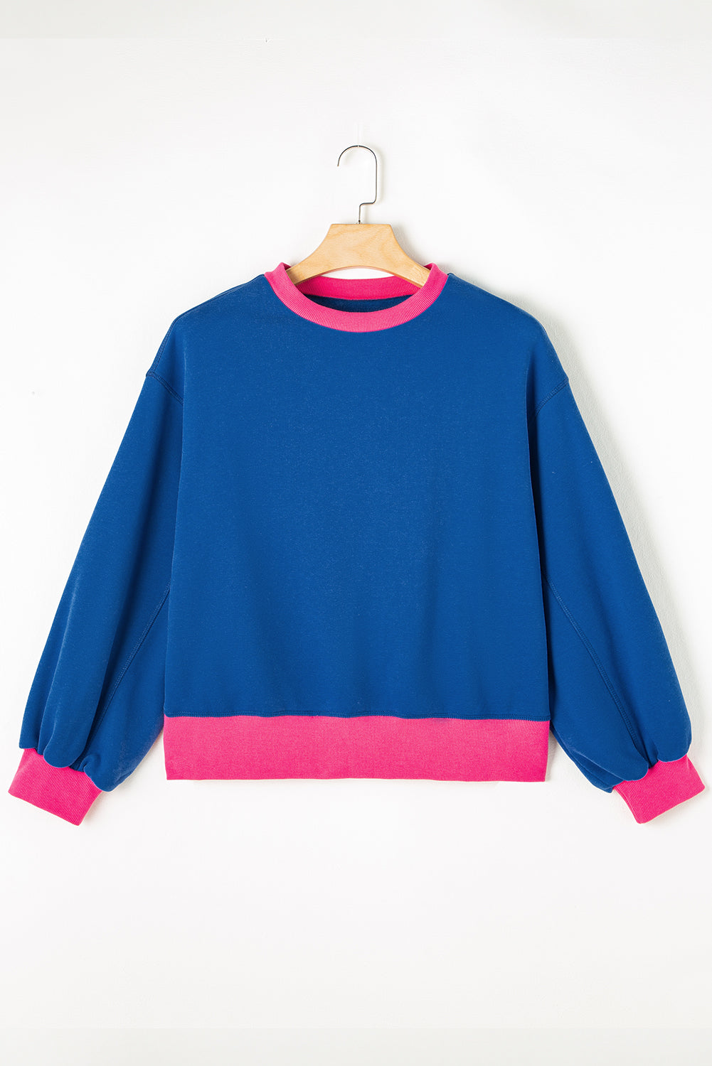 Pink Colorblock Bubble Sleeve Sweatshirt