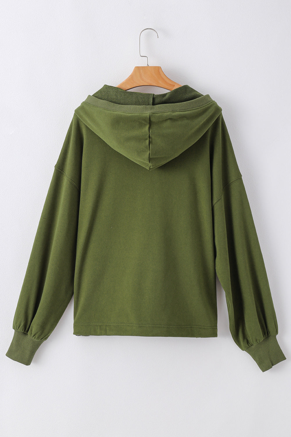 Smoke Green Solid Kangaroo Pocket Half Zipper Oversized Hoodie