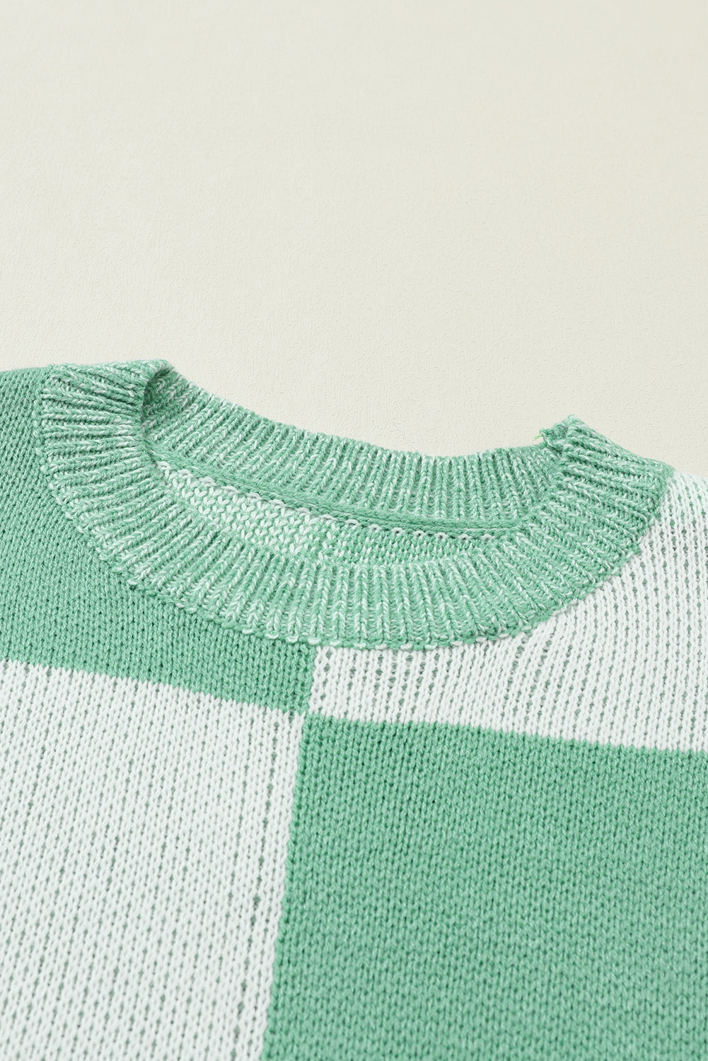 Flaxen Checkered Print Drop Shoulder Sweater