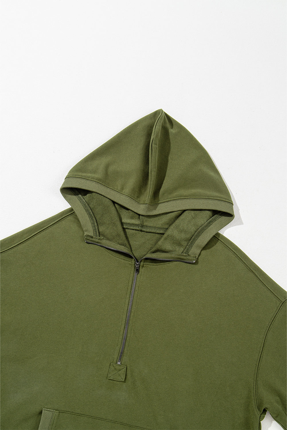 Smoke Green Solid Kangaroo Pocket Half Zipper Oversized Hoodie