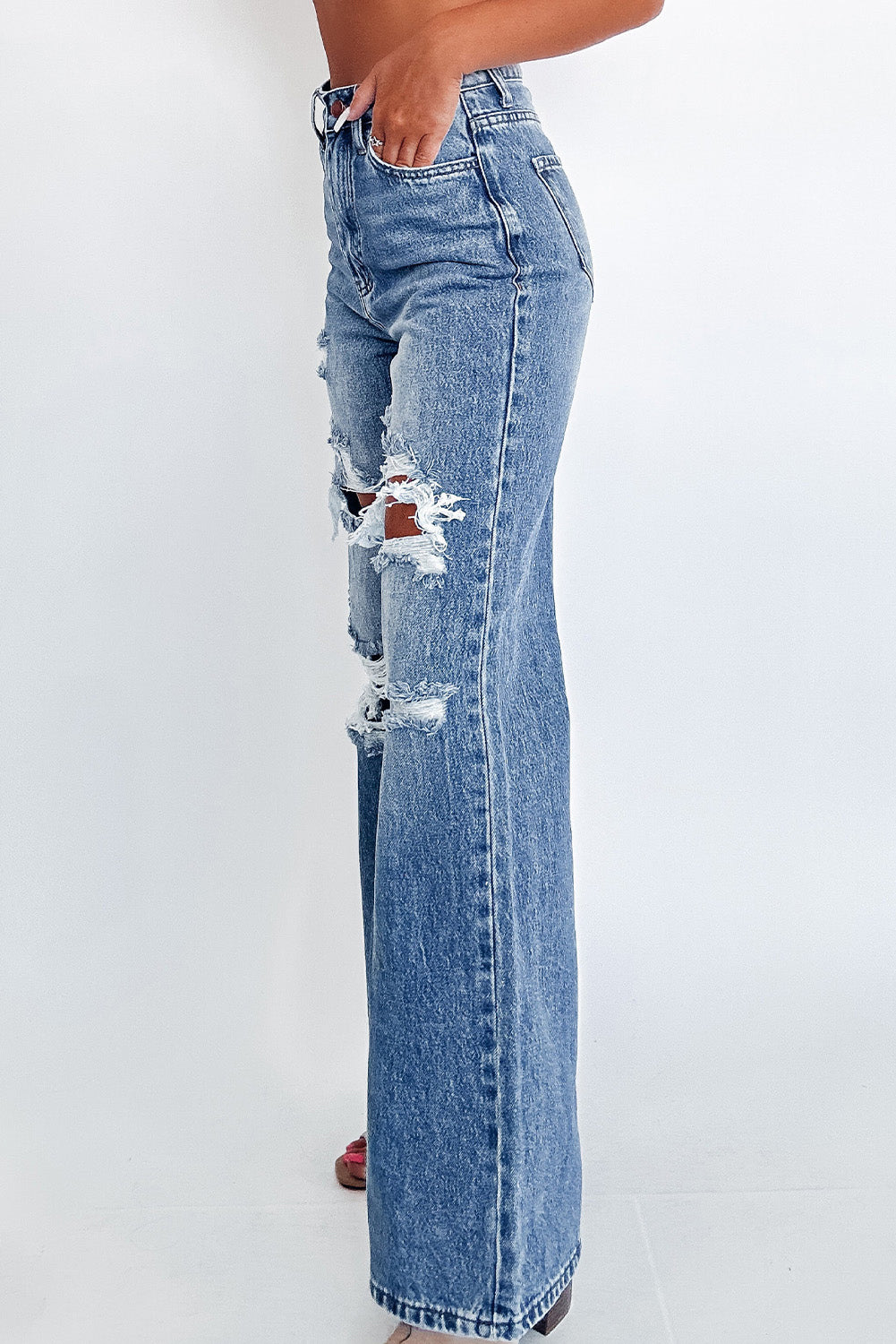 Ashleigh Blue Acid Wash Distressed Wide Leg High Waist Jeans