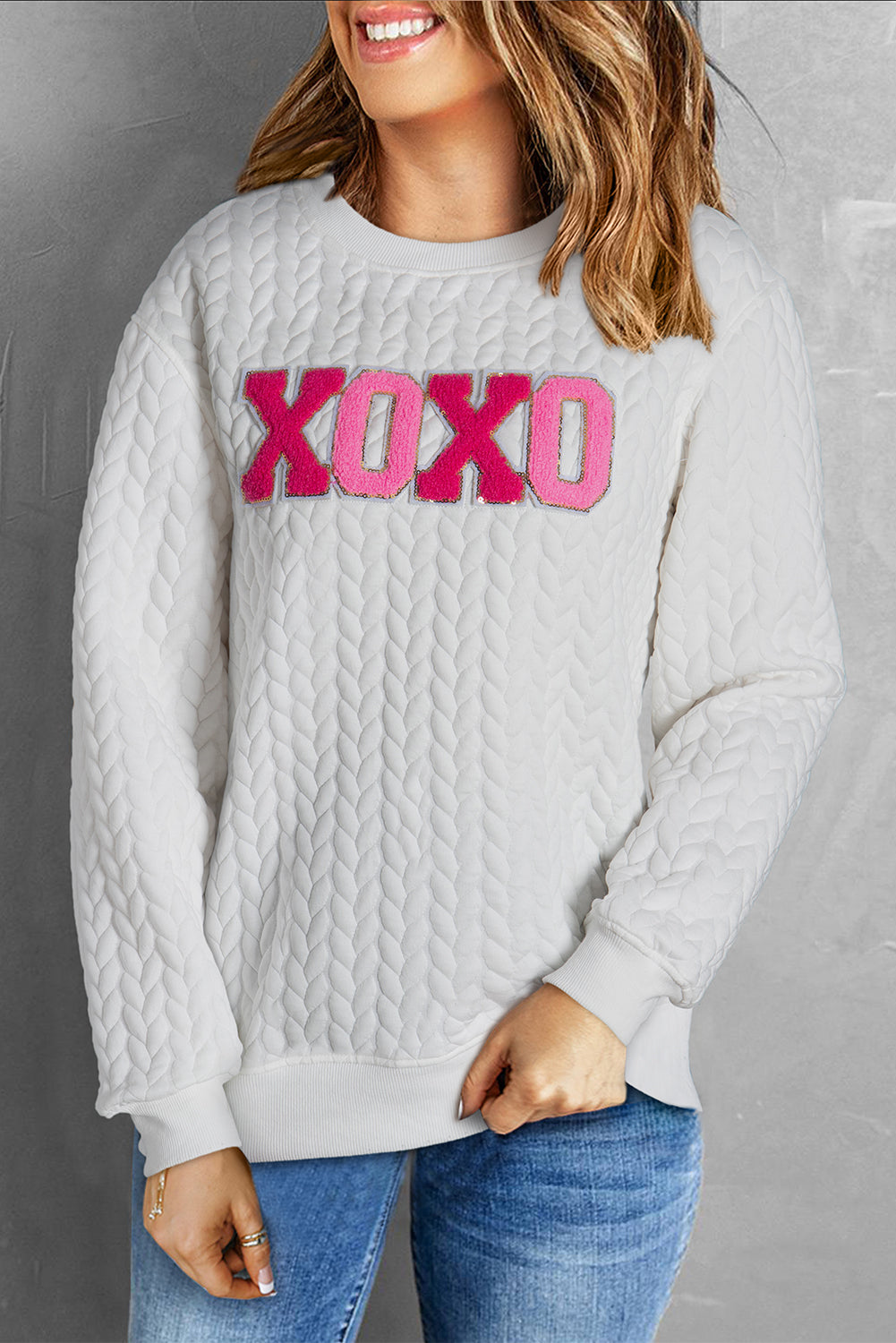 White Merry And Bright Cable Knit Pullover Sweatshirt