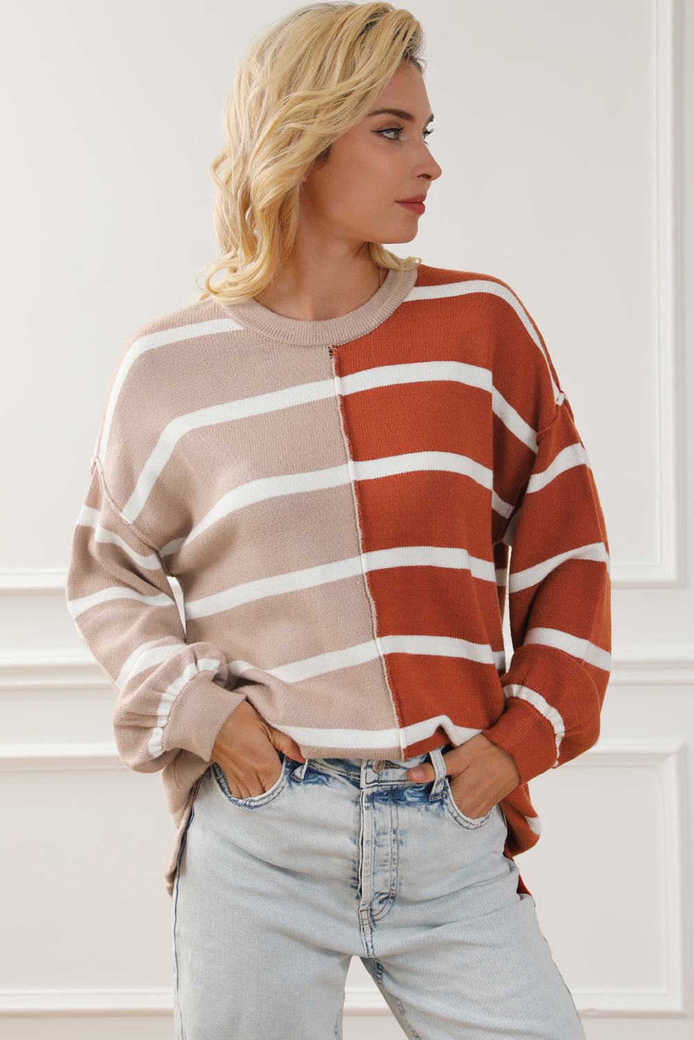 Stripe Oversized Contrast Printed Dropped Shoulder Top