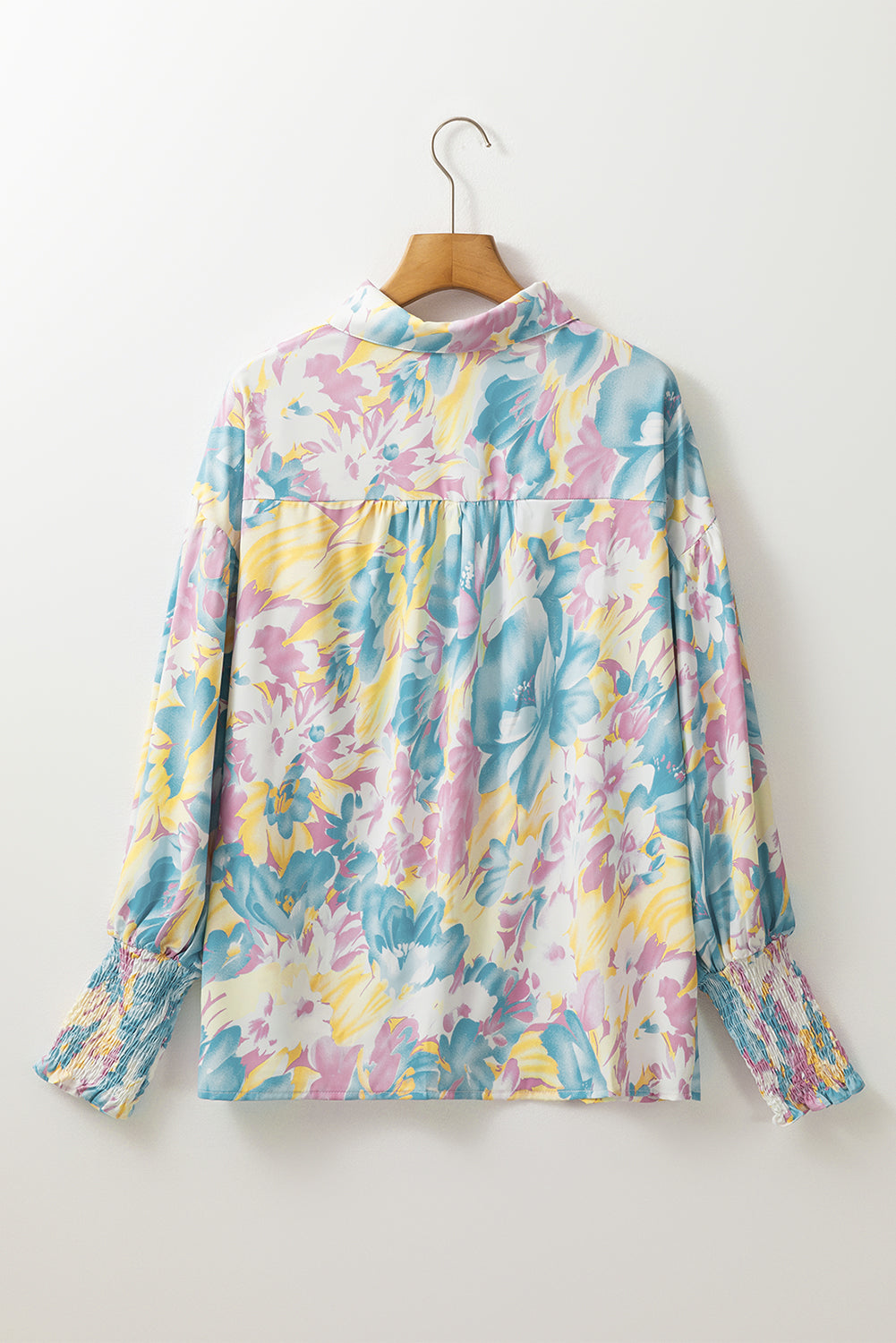 Yellow Floral Allover Print Shirred Cuff Oversized Shirt