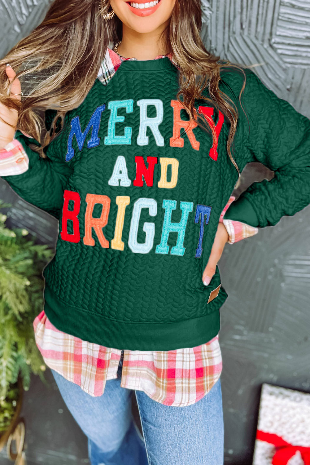 White Merry And Bright Cable Knit Pullover Sweatshirt