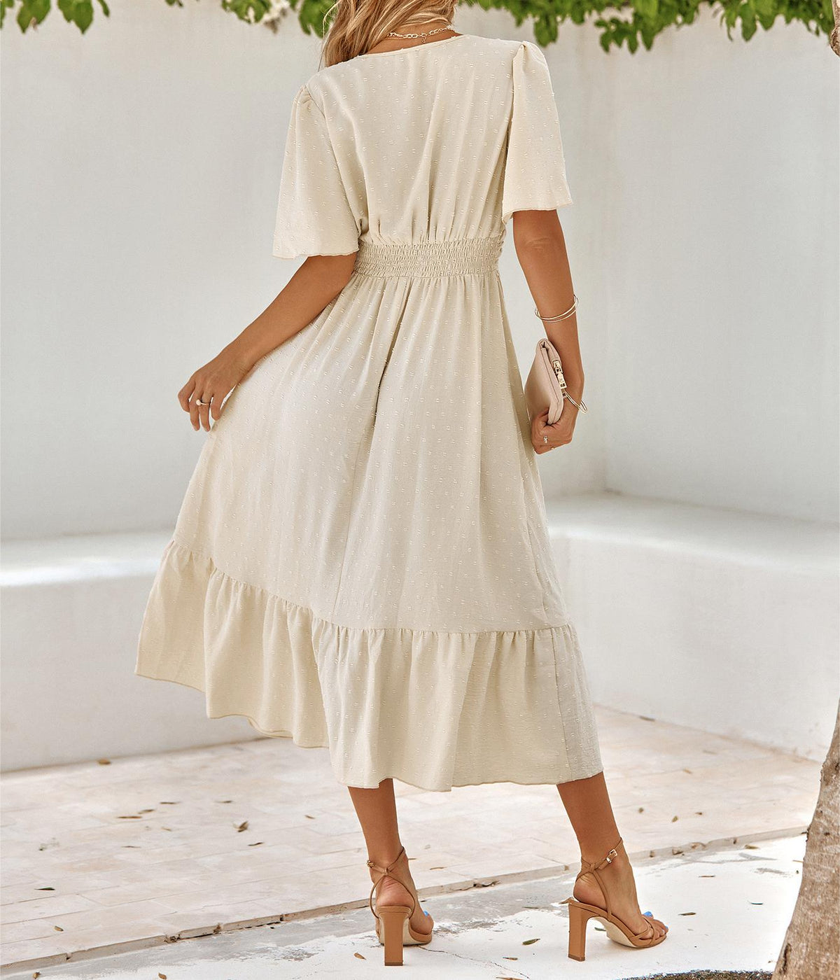 V Neck Ruffle Sleeve Dress