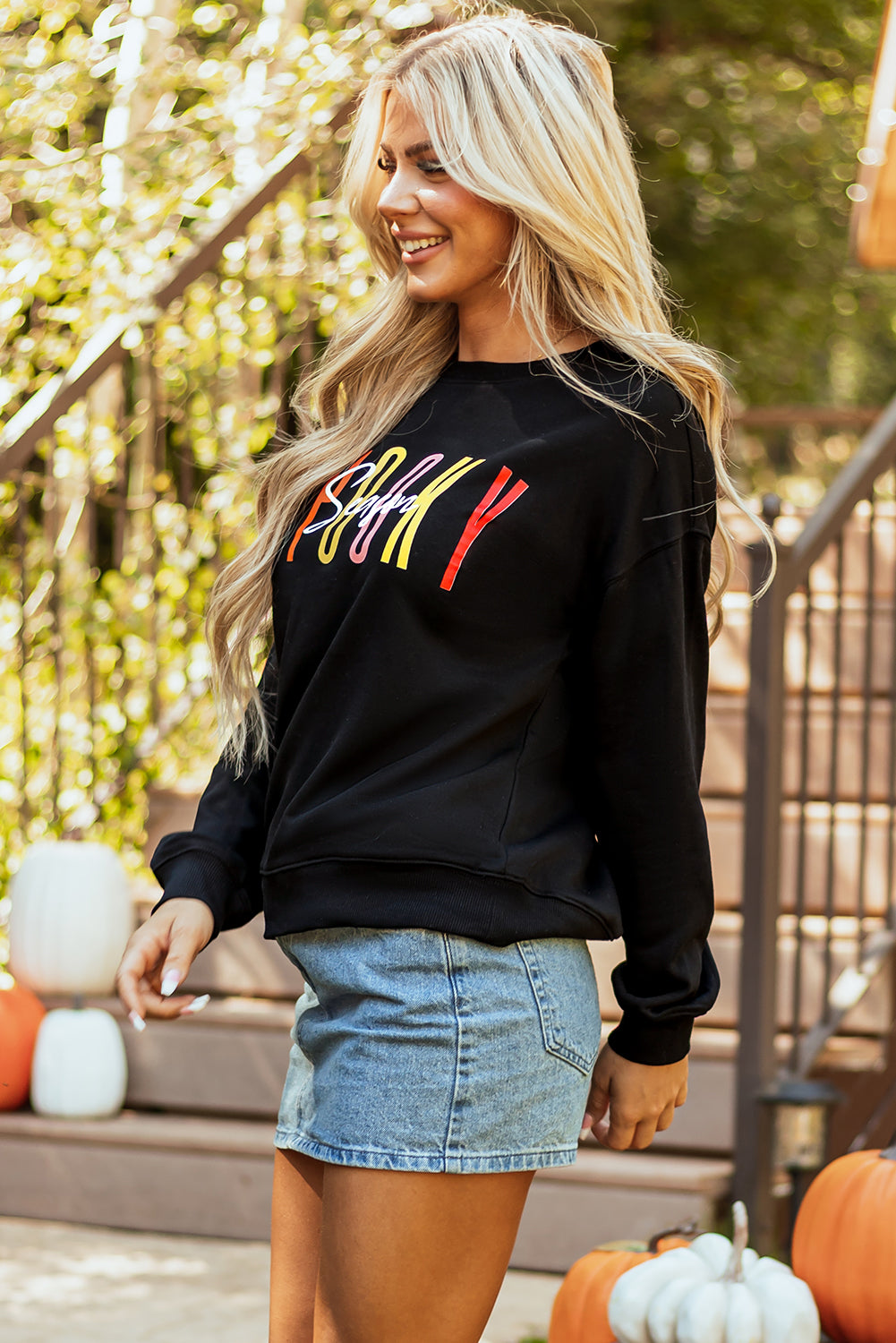 Black Spooky Season Halloween Fashion Graphic Sweatshirt