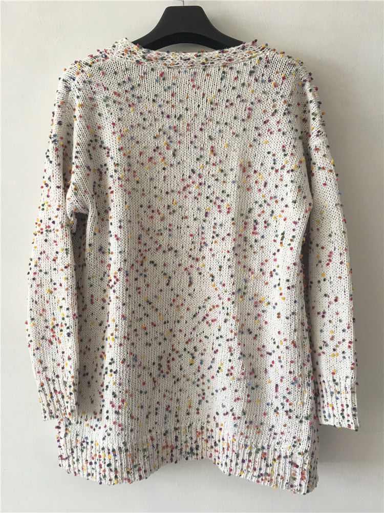 Color Dot Long Sleeve Pocket Sweater Cardigan