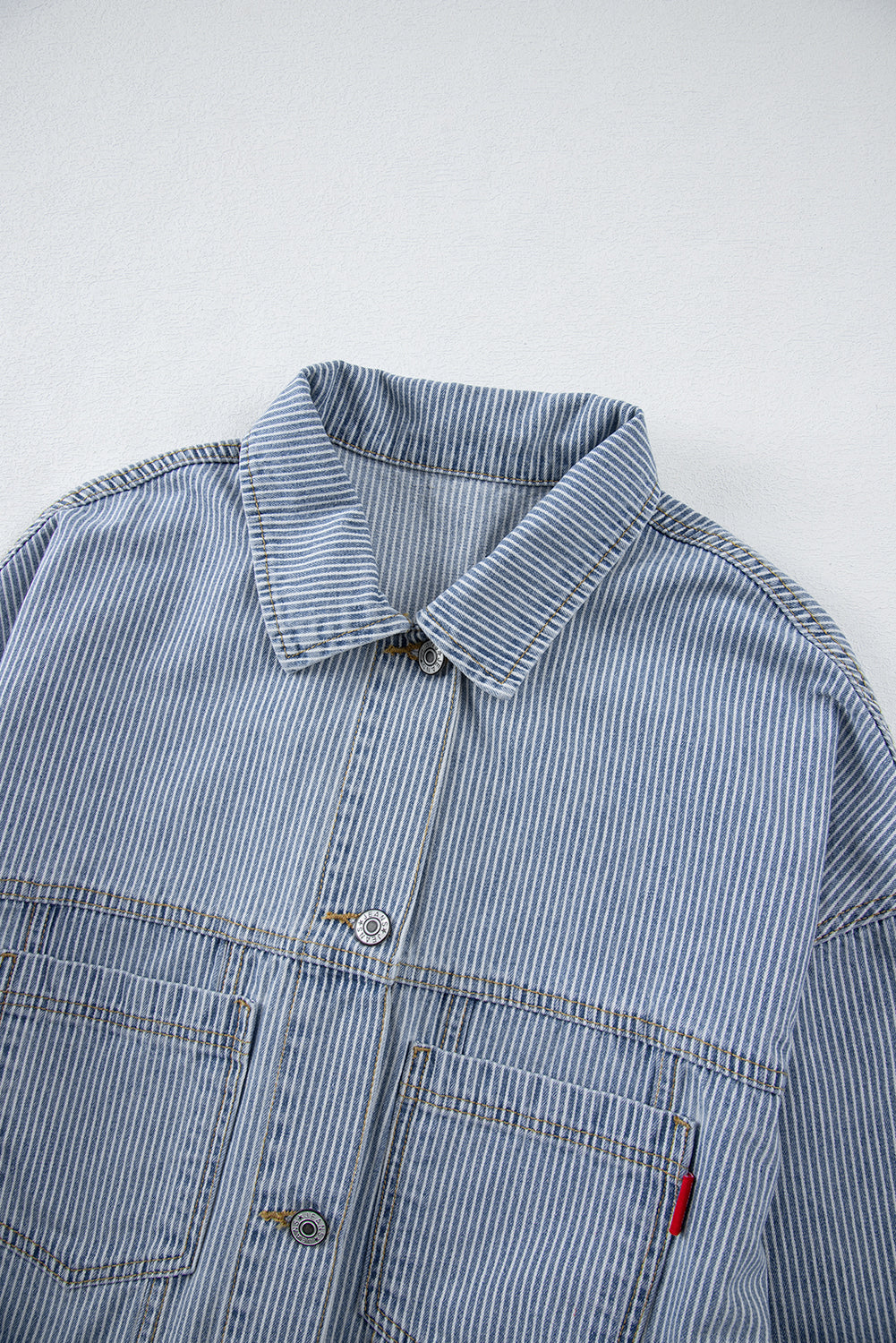 Blue Stripe Washed Oversize Pocketed Denim Jacket