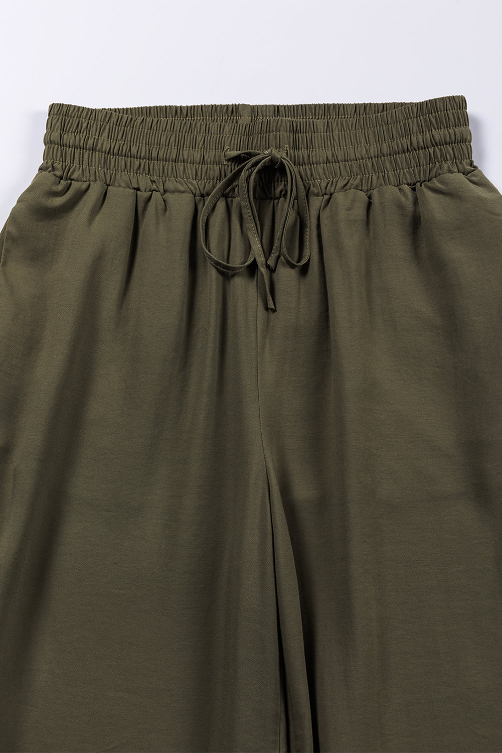 Green Brown Drawstring Elastic Waist Casual Wide Leg Pants