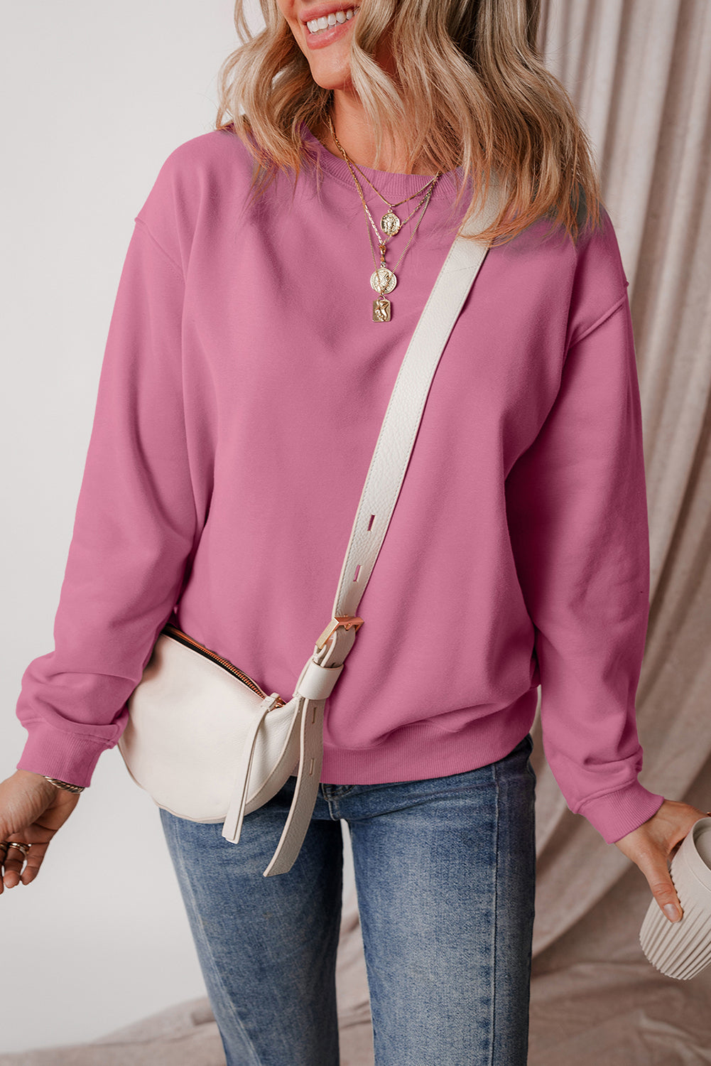 Meadow Mauve Solid Fleece Lined Drop Shoulder Terry Sweatshirt