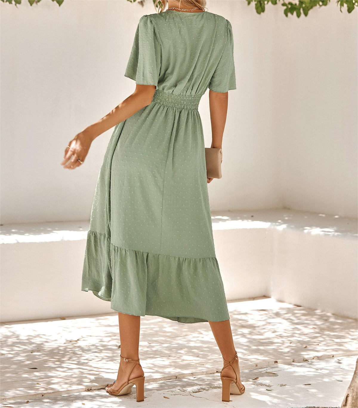 V Neck Ruffle Sleeve Dress