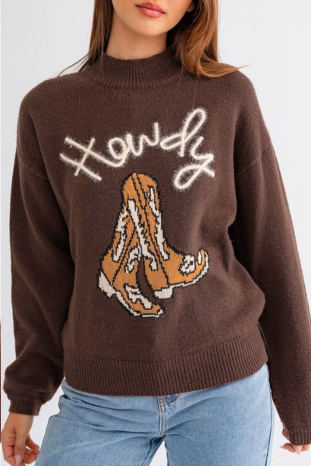 Western Howdy Boot High Neck Sweater