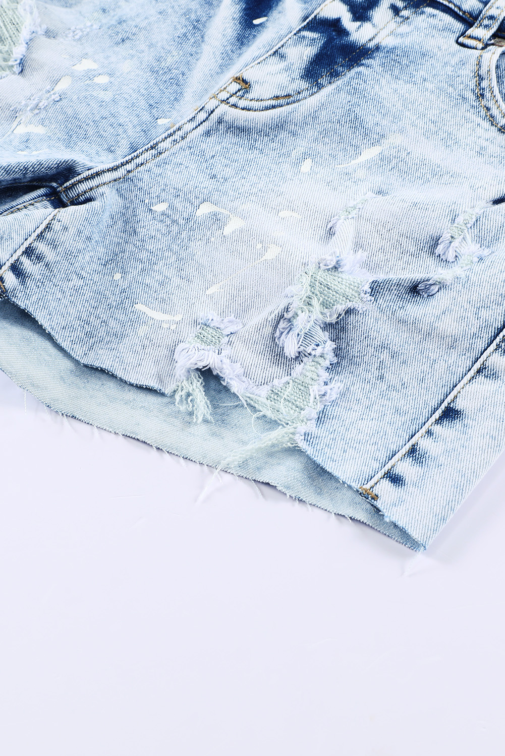 Sky Blue Distressed Denim Shorts