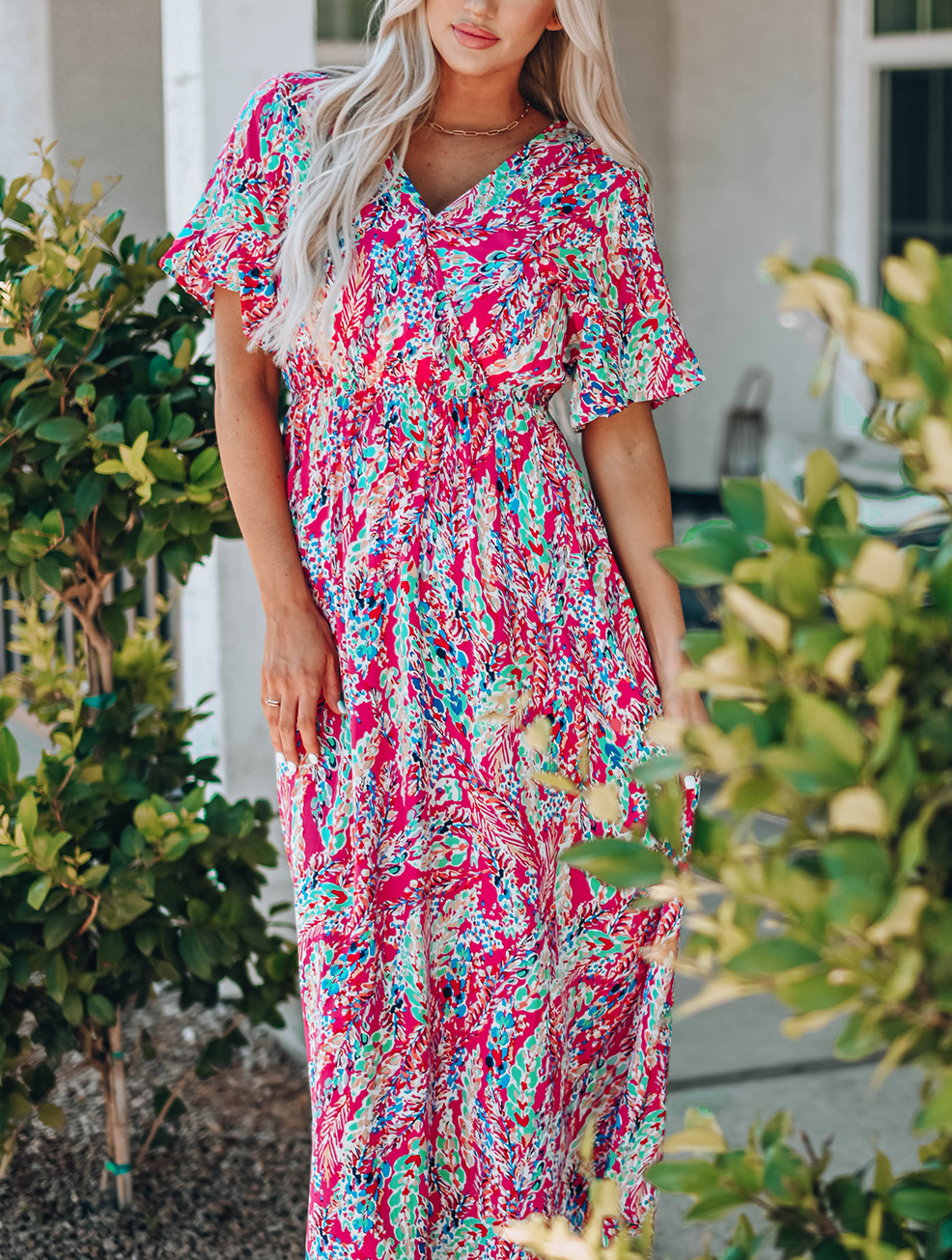 V Neck Floral Maxi Dress