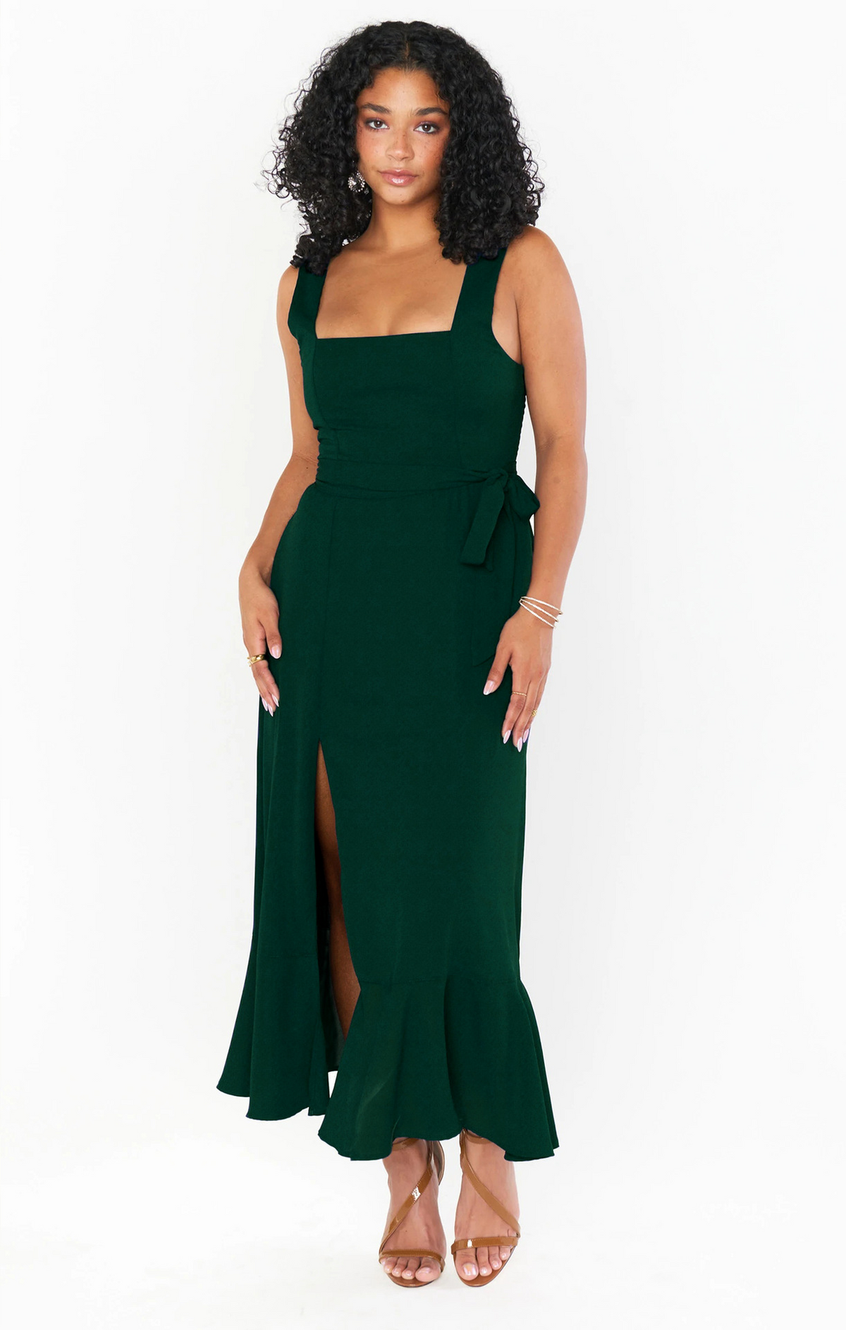 Adjustable Tie-strap Slit Dress