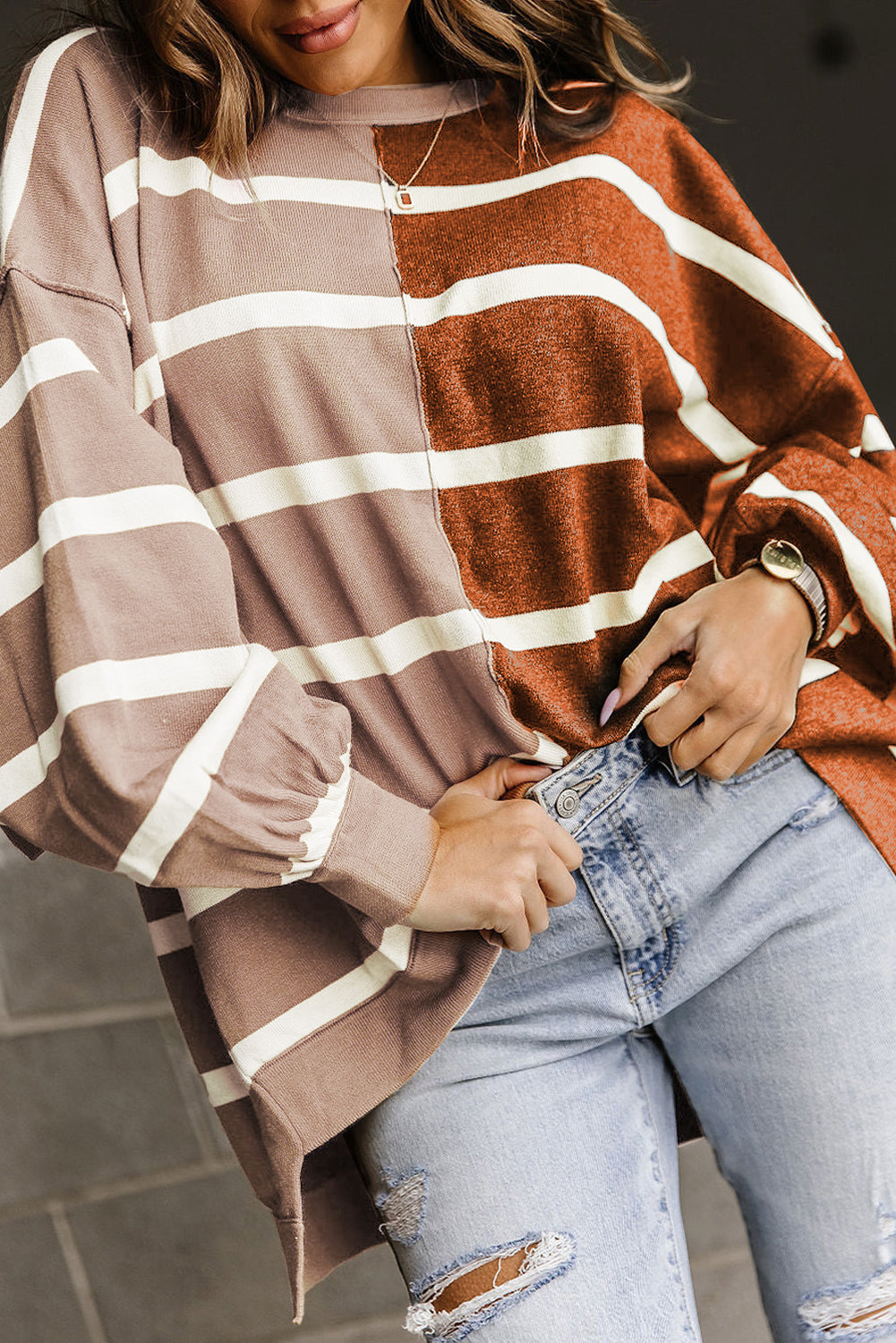 Oversized Contrast Dropped Shoulder Sweater