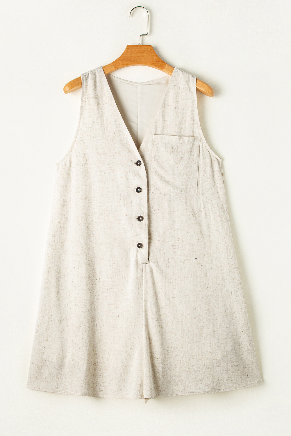 Cotton Linen V Neck Buttoned Romper