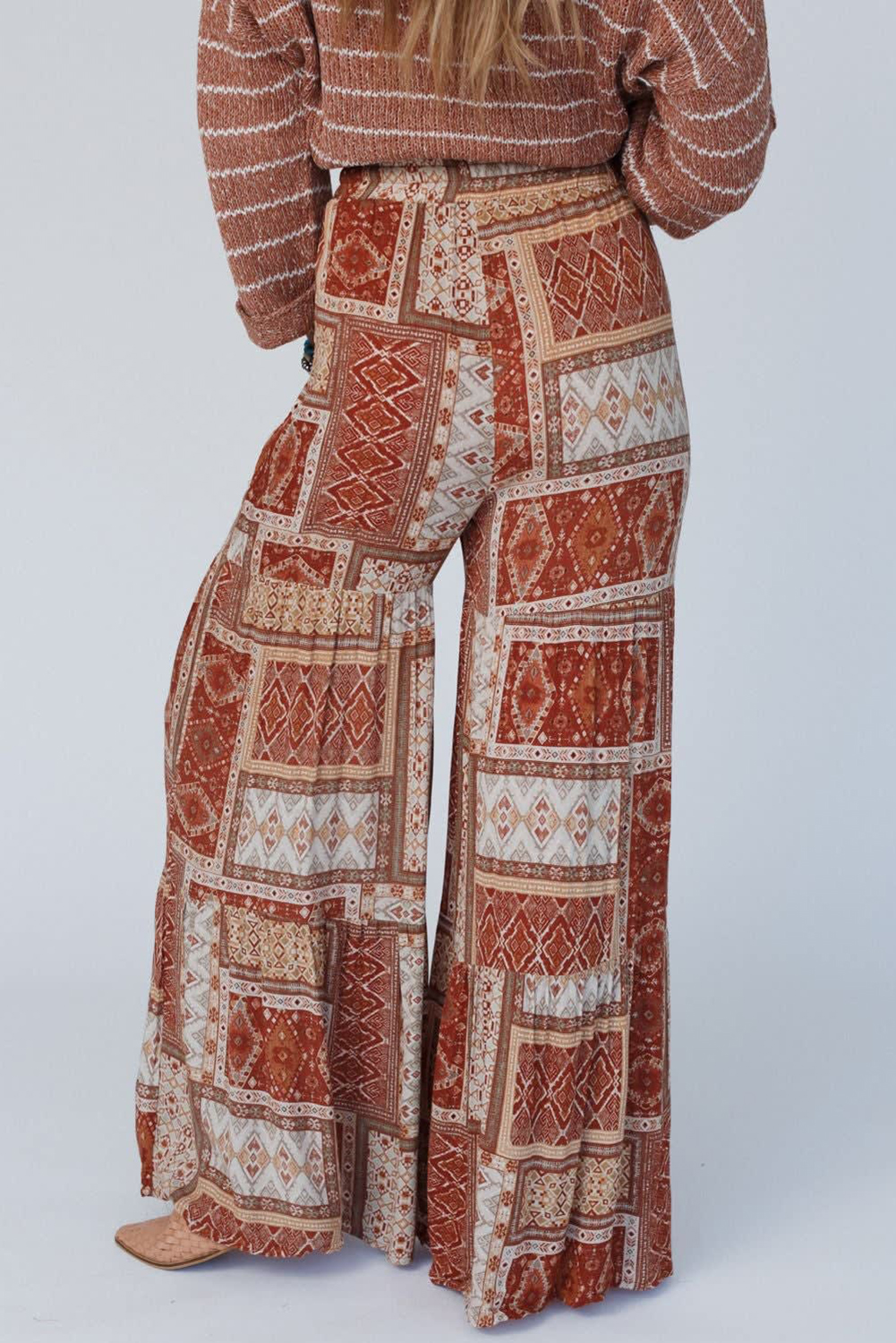 Aztec Print Tiered Palazzo Pants