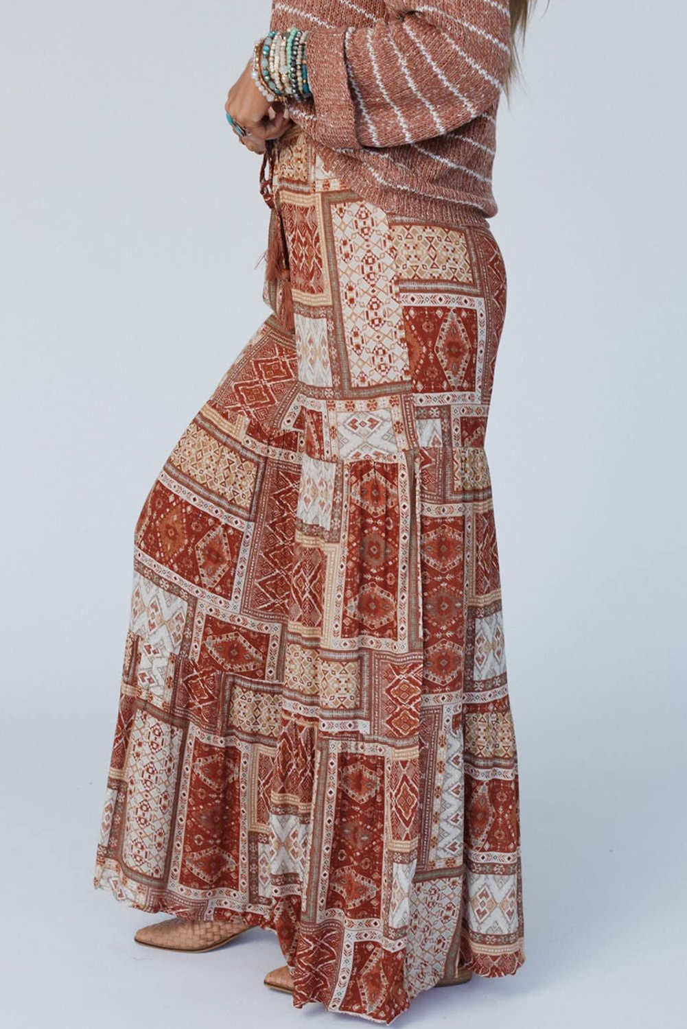 Aztec Print Tiered Palazzo Pants