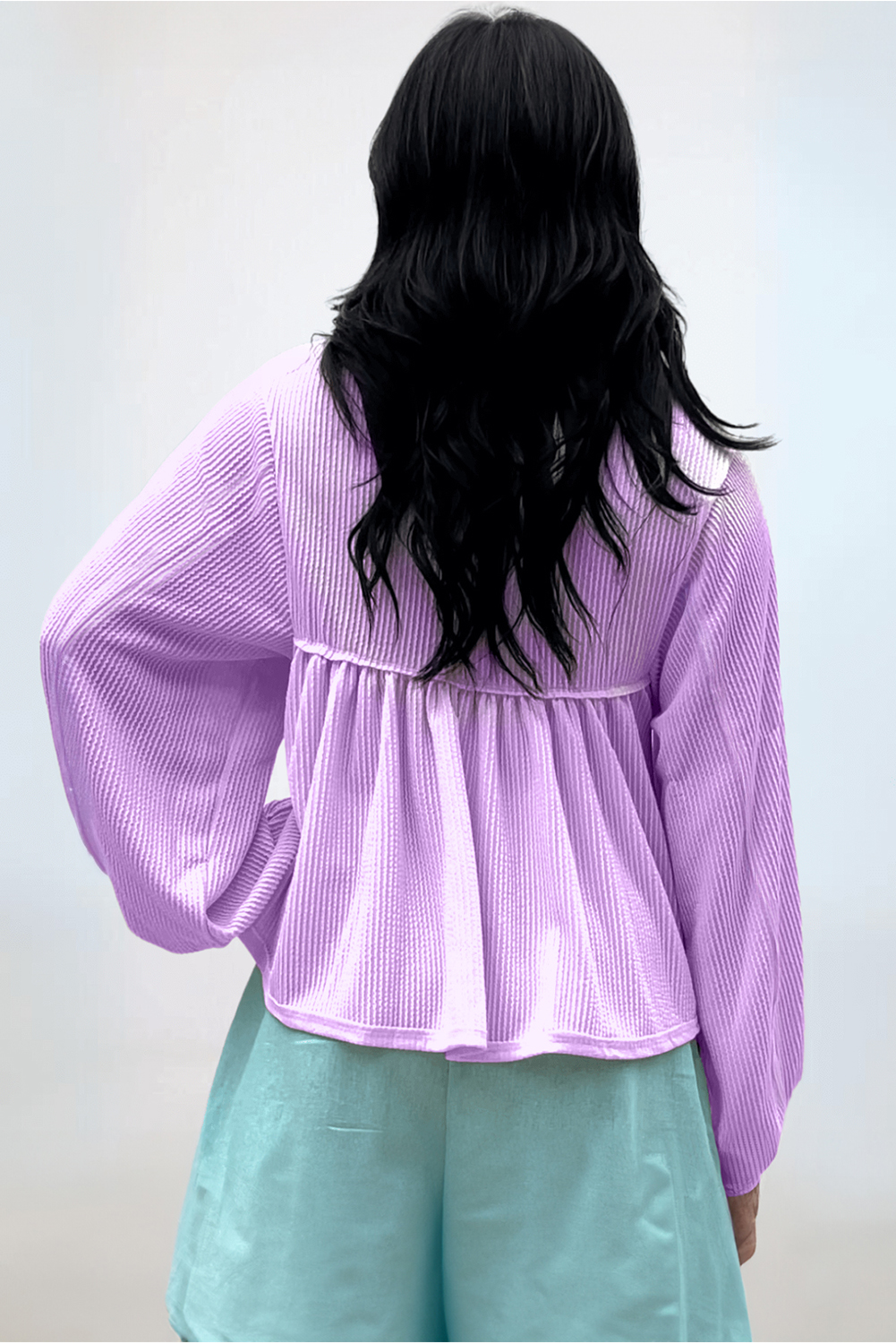 Corded Turn-down Babydoll Blouse