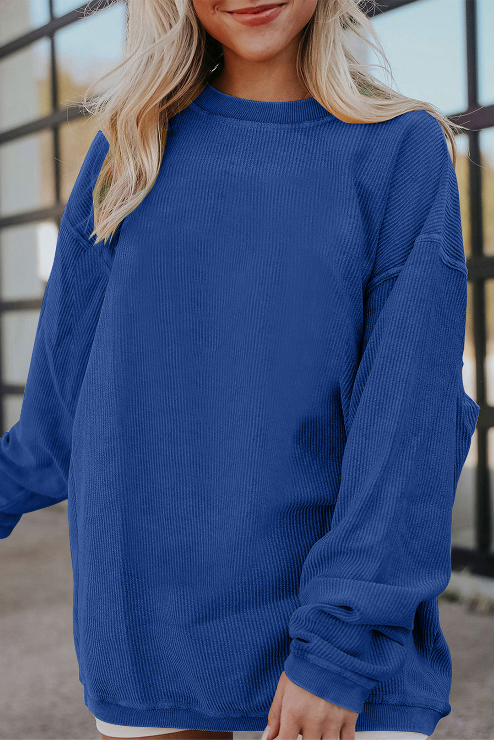 Ribbed Corded Oversized Sweatshirt