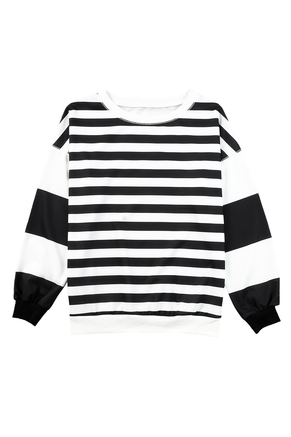 Black Stripe Drop Shoulder Striped Pullover Sweatshirt