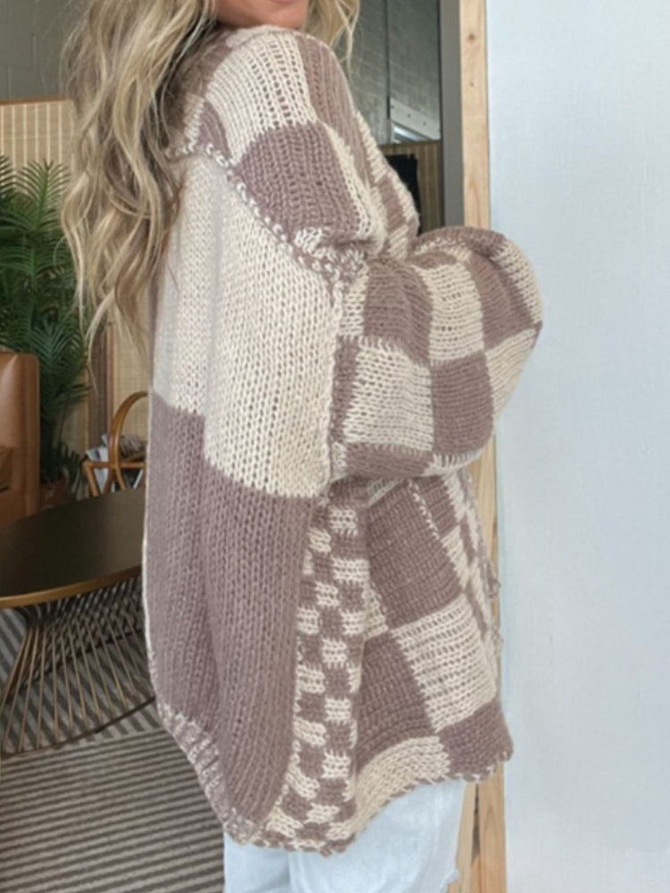 Plaid Open Front Oversize Cardigan