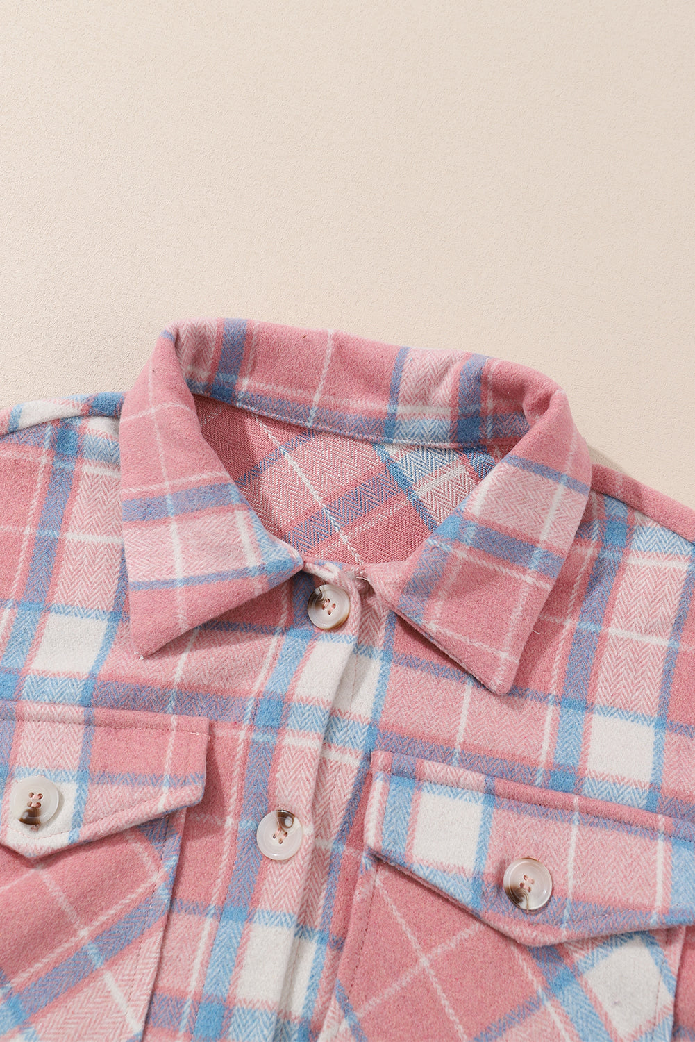 Pink Plaid Flap Pocket Flannel Shacket