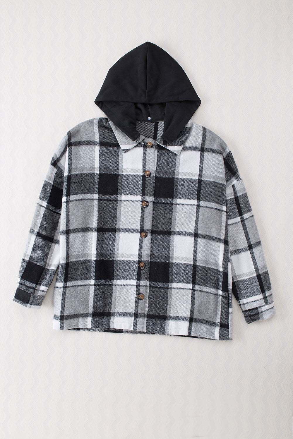 Green Hooded Plaid Button Front Shacket