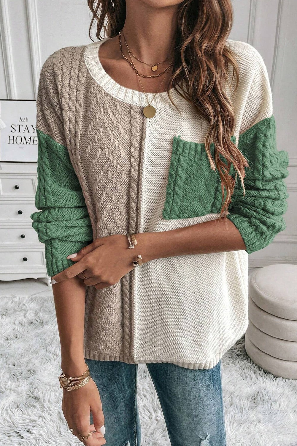 Colorblock Patched Pocket Sweater