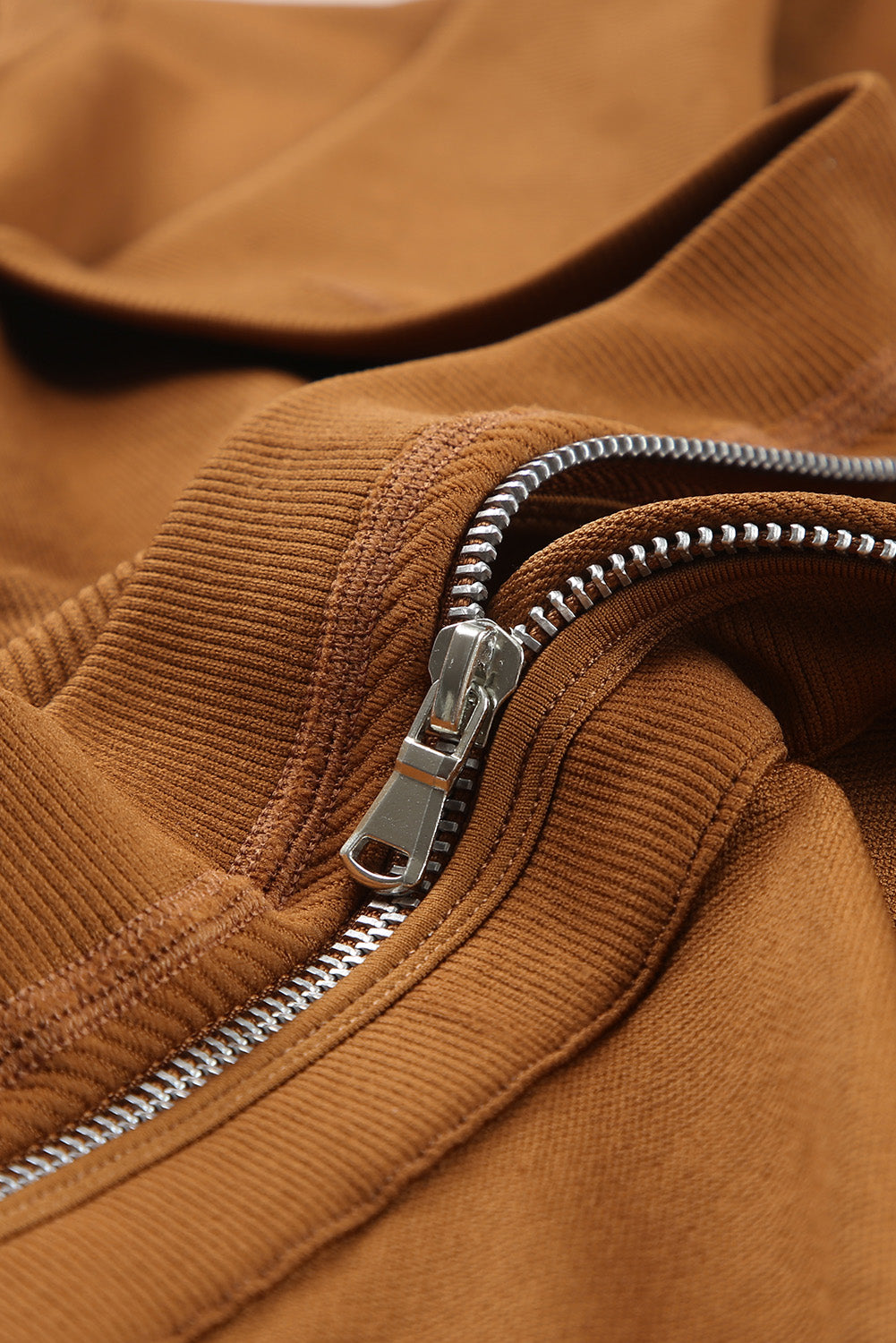 Brown Collared Asymmetric Ribbed Detail Motor Jacket