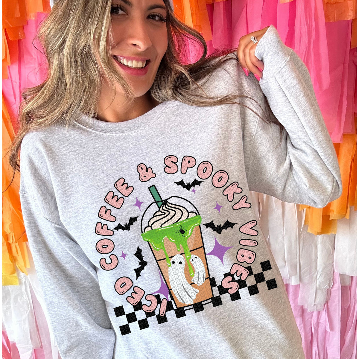 Iced coffee and spooky vibes Crewneck Sweatshirt