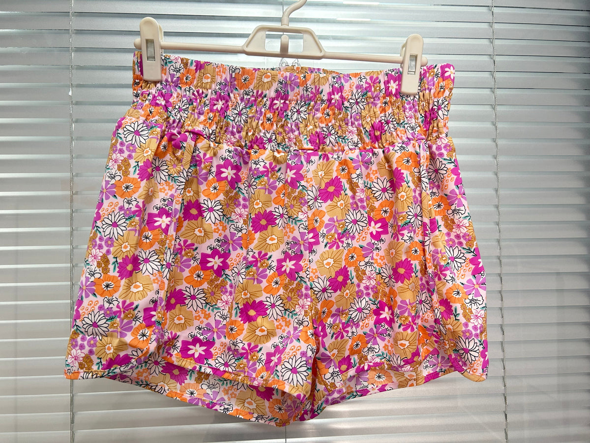 Boho Floral Shirred High Waist Shorts