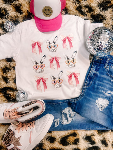 White Coquette Bunny Variety Easter Graphic Tee