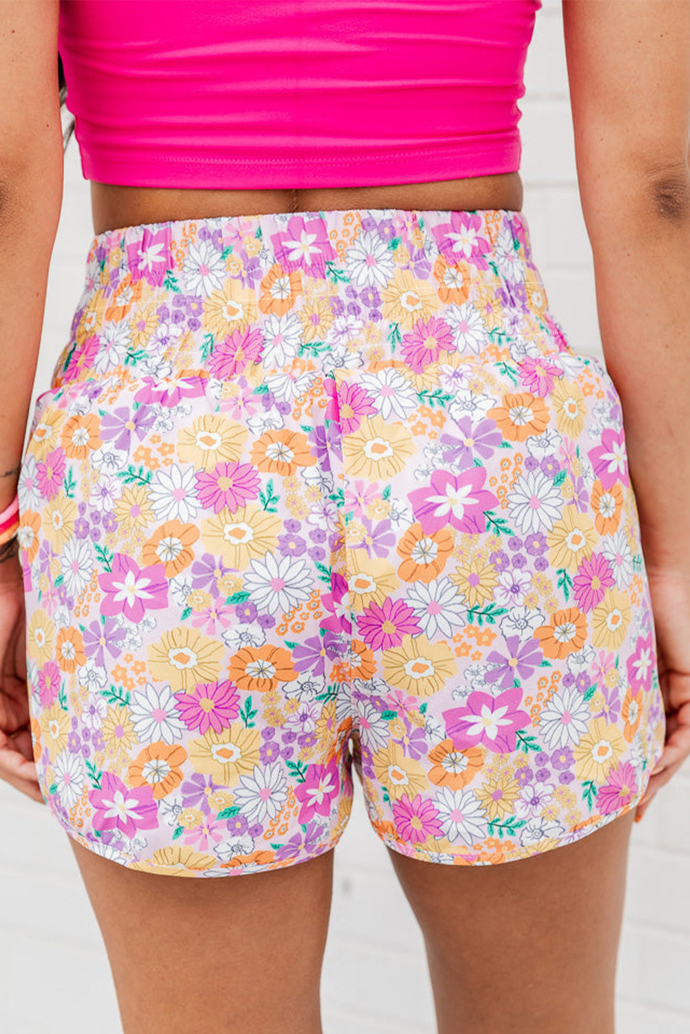 Boho Floral Shirred High Waist Shorts