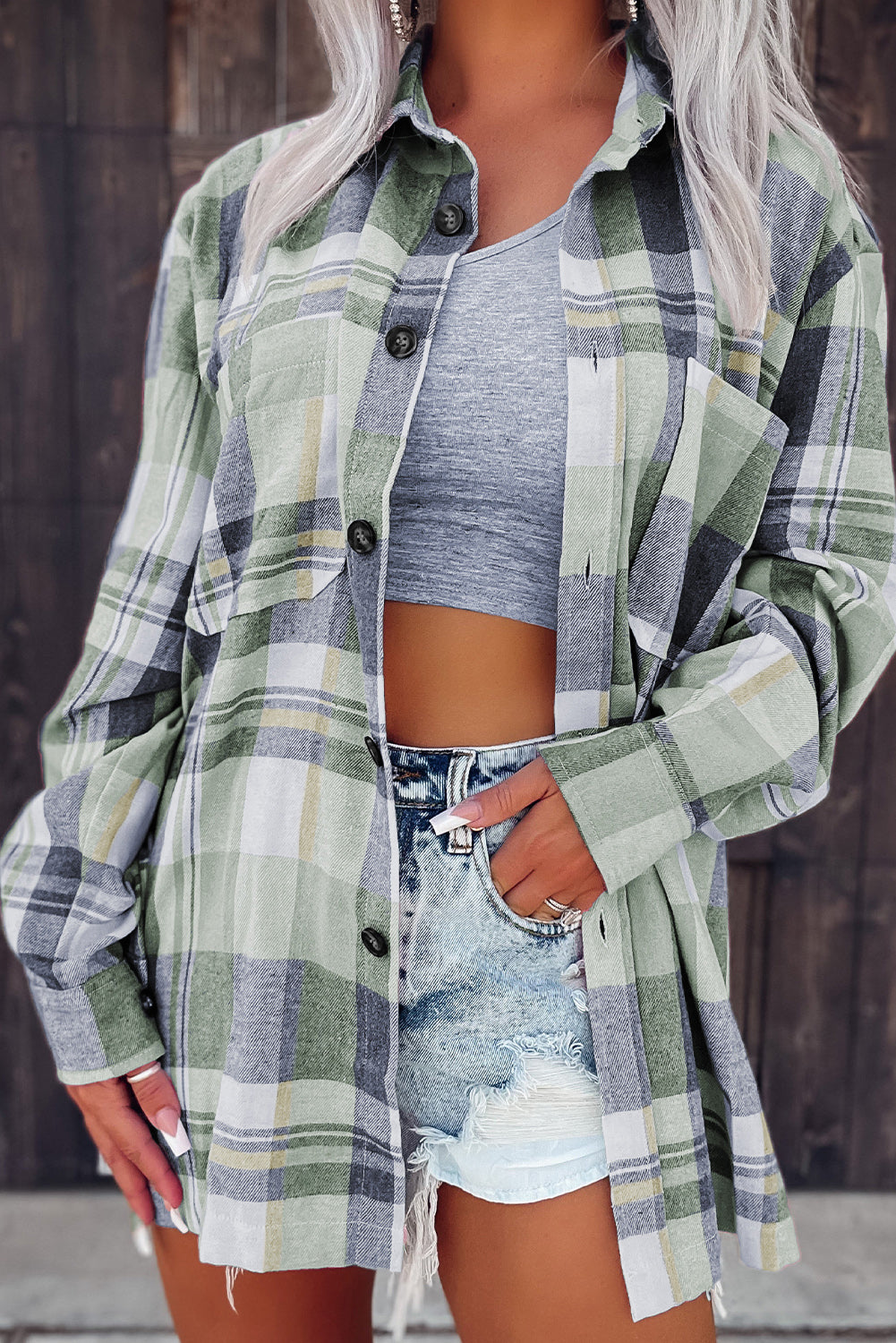 Plaid Button Up Patch Pocket Shirt