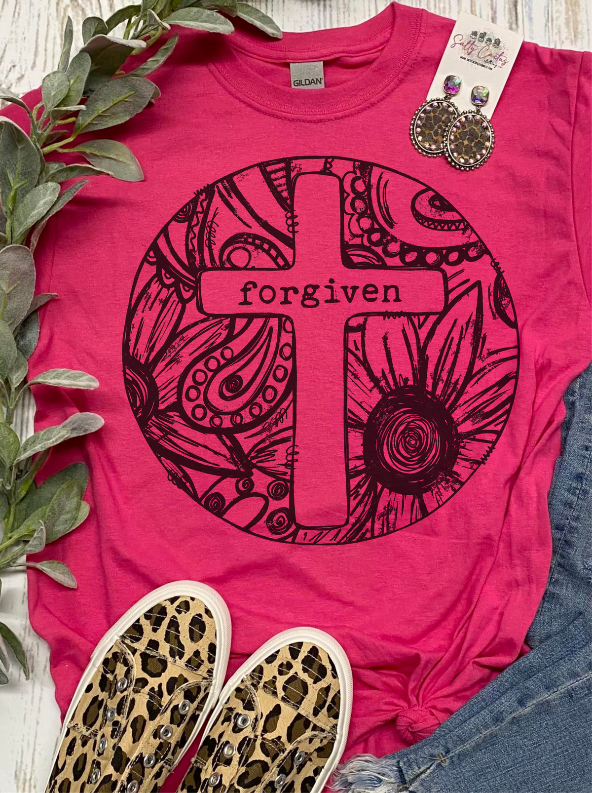 Cross Floral Pink Tee