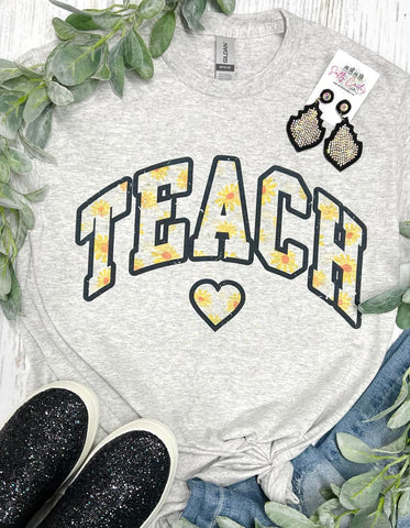 Teach Sunflower Grey Tee