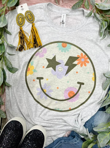 Groovy Smiley Face Grey Tee