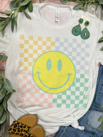 Smiley Colorful Squares White Tee