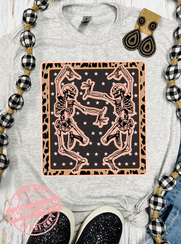 Skeletons Dancing Leopard Grey Tee