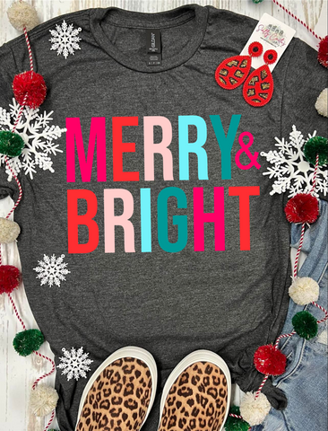 *DTG* Merry and Bright Colorful Dark Grey Tee