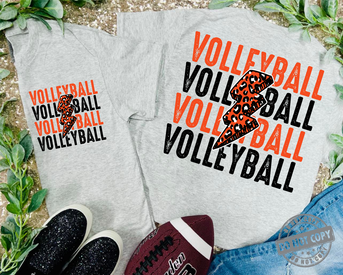 Lightning Bolt Leopard VOLLEYBALL Grey Tees